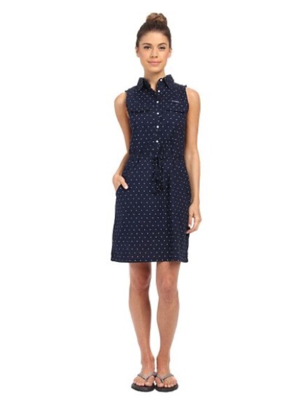 Columbia PFG Navy Polka Dot Sleeveless Shirt Dress - Size S - 100% Cotton